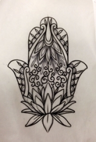 黑色线条素描文艺小清新唯美神圣法蒂玛之手纹身手稿