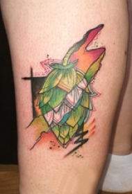 男生小腿上彩绘水彩素描文艺唯美果子纹身图片