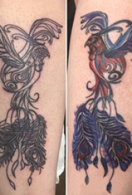 女生小腿上彩绘水彩素描创意唯美霸气凤凰纹身图片