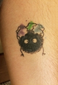 男生小腿上彩绘渐变几何简单线条卡通灰尘精灵纹身图片