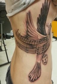 女生侧腰上黑灰素描点刺技巧霸气鸽子纹身图片