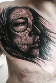 男生胸口上黑灰素描点刺技巧创意肖像纹身图片