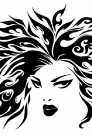 黑色线条素描创意霸气文艺女生人物肖像纹身手稿