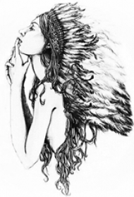 黑灰素描创意文艺唯美女生人物肖像纹身手稿