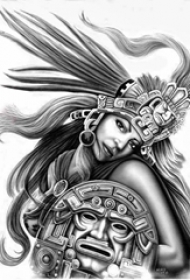 黑灰素描创意霸气精美女生肖像纹身手稿