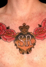 男生锁骨下彩绘水彩素描创意文艺唯美花朵纹身图片