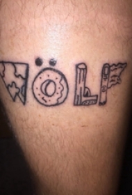 男生小腿上黑色几何元素简单线条创意英文单词纹身图片