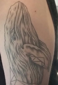 男生手臂上黑灰素描点刺技巧创意鲸纹身图片
