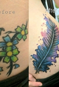 纹身覆盖女生侧腰上纹身覆盖羽毛纹身图片