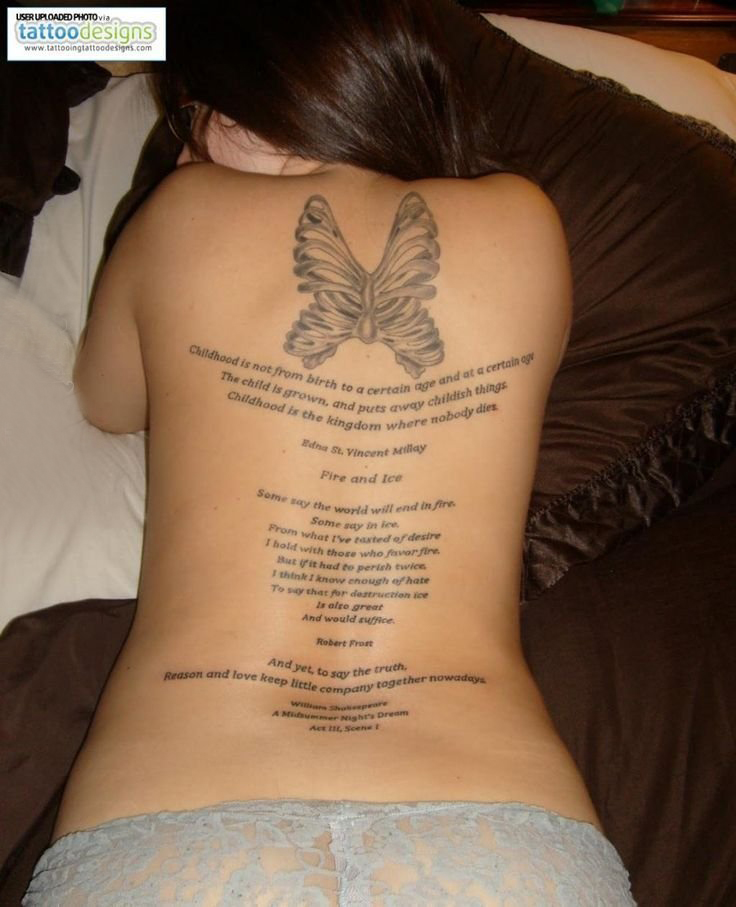 多款背部黑色线条经典文艺唯美有意义花体英文纹身图案