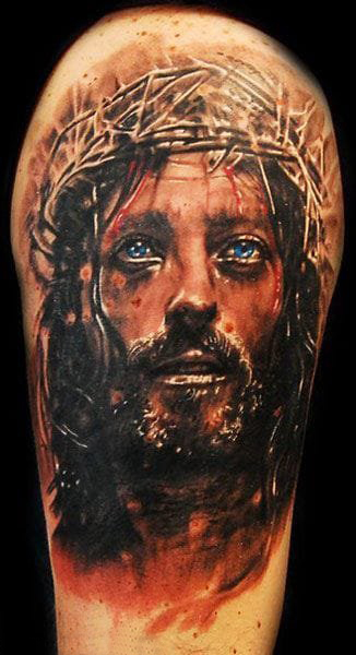 多款黑灰素描点刺技巧霸气经典宗教人物纹身图案