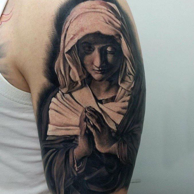 多款黑灰素描点刺技巧霸气经典宗教人物纹身图案