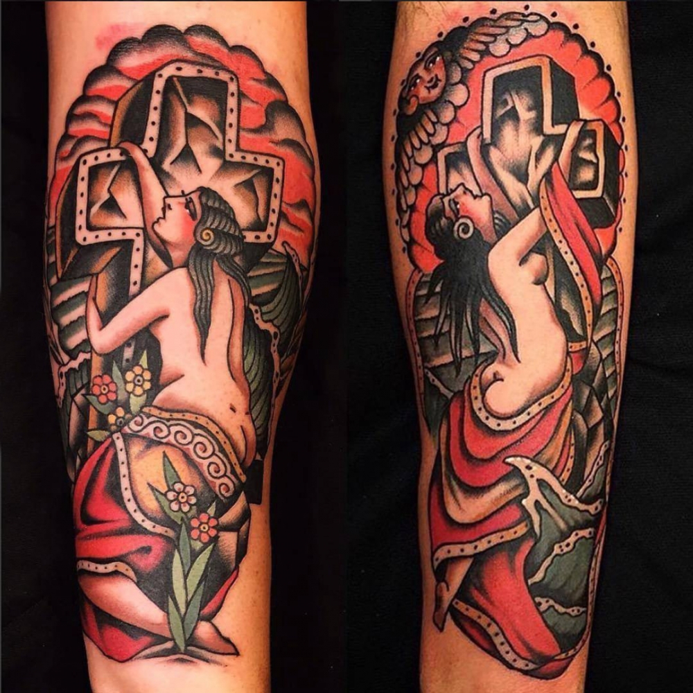 十字架纹身多款彩绘的霸气大面积十字架纹身图案