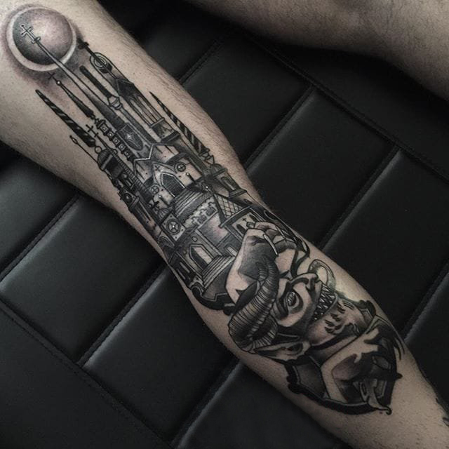 多款黑灰素描点刺技巧经典文艺纹身图案