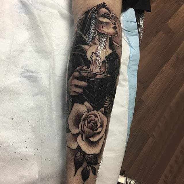 多款黑灰素描点刺技巧经典文艺纹身图案