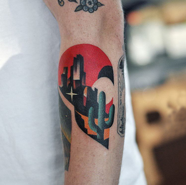 仙人掌纹身 男生手臂上彩绘纹身仙人掌纹身图片