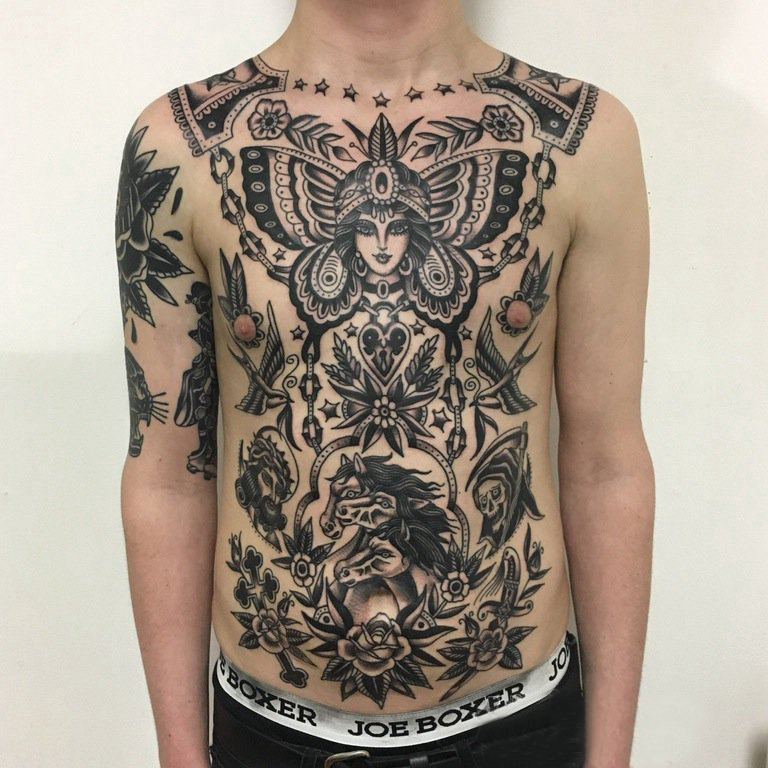 女生人物纹身图案 男生腹部女生人物纹身图案