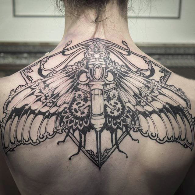 多款线条素描创意经典复古机械齿轮纹身图案