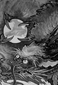 传统龙和龙珠纹身图案手稿