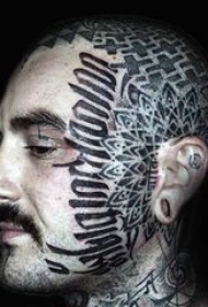 多款黑色线条素描点刺技巧经典脸部纹身图案