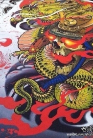 传统鬼武士龙纹身图案手稿