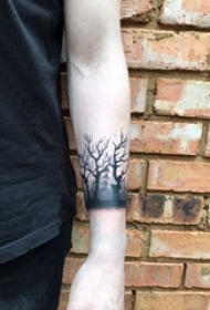 树纹身 男生手臂上树纹身黑灰图片