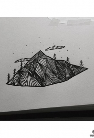欧美山脉线条几何纹身图案手稿