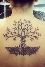 背部欧美树黑灰纹身图案
