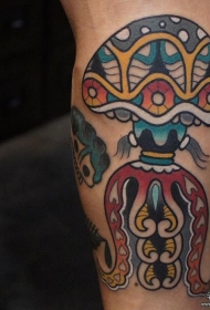 小腿old school卡通水母纹身图案