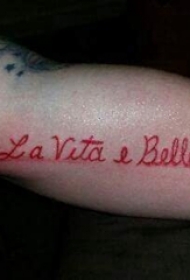 花体英文纹身 男生手臂上花体英文纹身红色图片