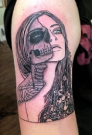 男生手臂上黑色线条几何元素抽象女生人物纹身图片