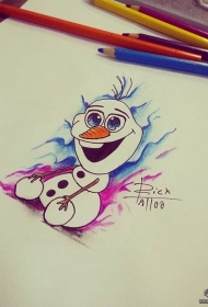 可爱泼墨雪人纹身图案手稿