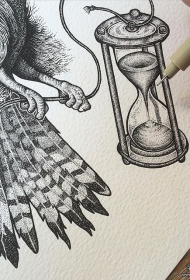 欧美点刺沙漏纹身图案手稿