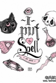 粉色少女系列纹身图案手稿