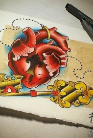 欧美school心脏锁和钥匙纹身图案手稿