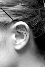 多款女生耳后黑色线条素描文艺小清新小图案纹身图案