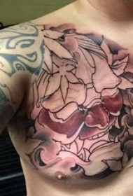 半甲纹身图腾 男生胸部彩色的般若纹身图片