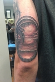 大海风景纹身 男生手臂上大海风景纹身图片