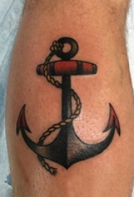 欧美船锚纹身 男生小腿上欧美船锚纹身图片