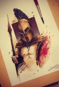 欧美斯巴达战士彩绘纹身图案手稿