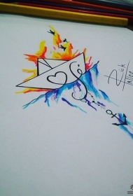 小清新纸船泼墨纹身图案手稿