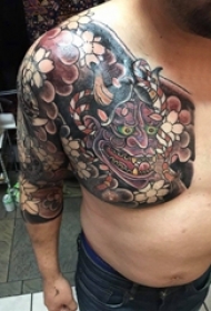 纹身半甲图片 男生手臂上般若面具纹身半甲图片