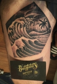 浪花纹身男生大腿上浪花纹身图片