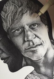 欧美点刺男女肖像纹身图案手稿