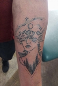 手臂纹身素材 男生手臂上人物肖像和风景纹身图片