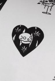 小清新心形骷髅纹身图案手稿