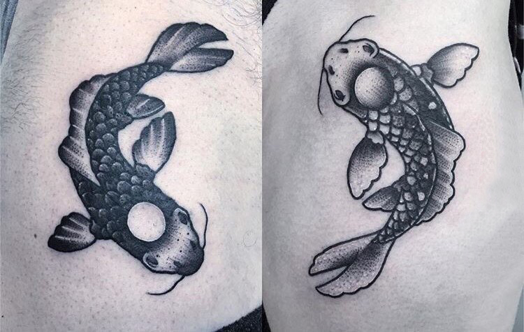 太极阴阳鱼纹身 男生大腿上黑色的阴阳鱼纹身图片