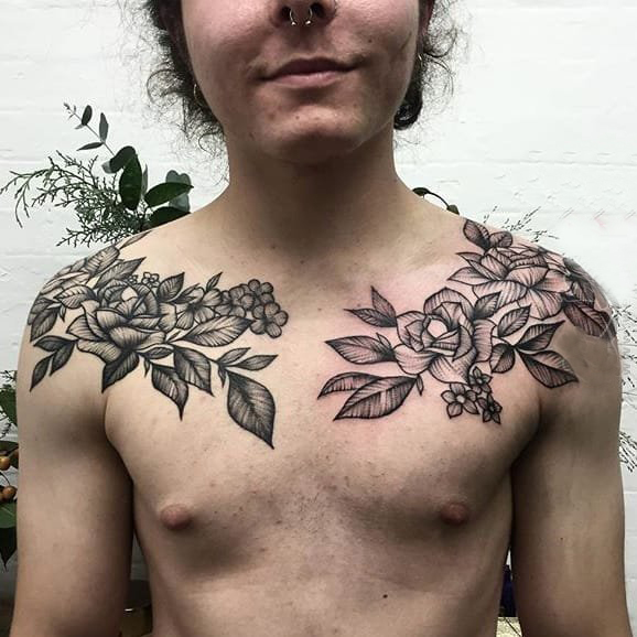 黑花点刺创意纹身图案