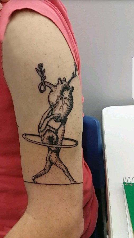 手臂纹身素材 男生手臂上人物和心脏纹身图片