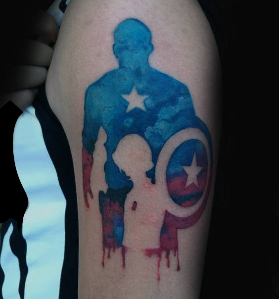 美国队长纹身图案 多款简单线条纹身彩色美国队长纹身图案